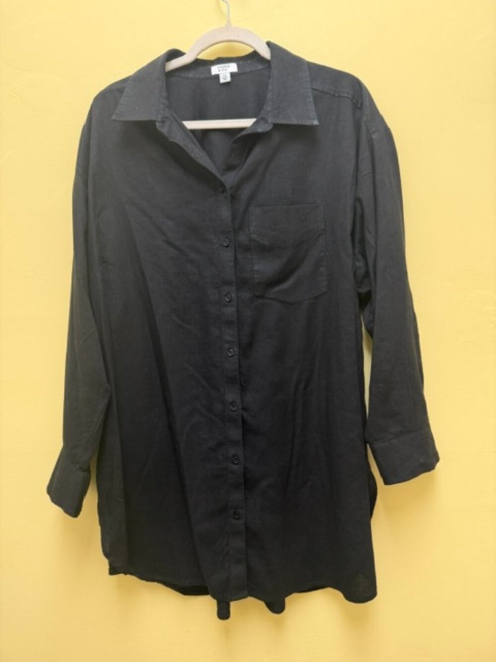 Crown & Ivey 1XL Jet Black Linen Women's Long Sleeve Button Tunic Shirt